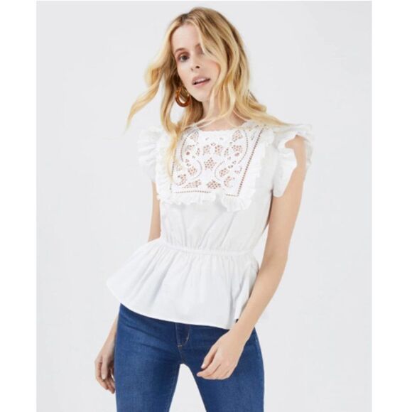 NWT BCBGMAXAZRIA EMBROIDERED RUFFLE TOP XL - Picture 1 of 9